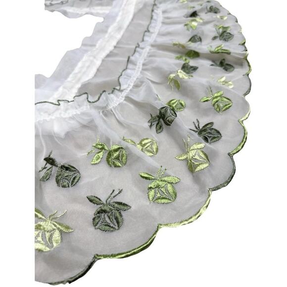 Vtg Embroidery Floral Sheer Curtain/linen Granny 69”X11”.Cottage Core Green Rose - Picture 1 of 6